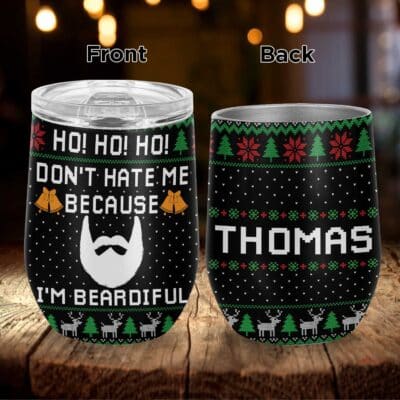 Personalized Don't Hate Me Because I'm Beardiful Funny Vacuum Insulated Cup - Wine Tumbler with Lid