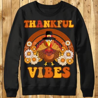 Alternative view of Thankful Vibes Turkey Fall Thanksgiving Vintage Retro Groovy T-Shirt Sweatshirt