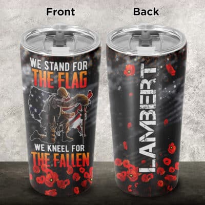 Personalized We Stand For The Flag We Kneel For The Fallen Veteran Insulated Tumbler Cup With Lid