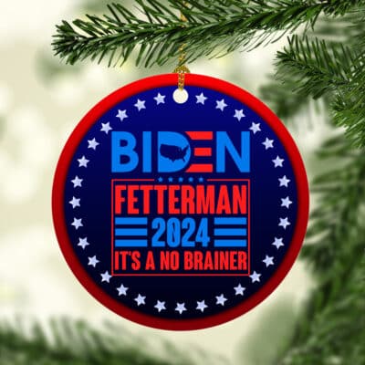 Alternative view of Funny Biden Fetterman 2024 It's a No Brainer Political Ornament - Funny Biden Easter Christmas Ornament