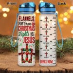Flannels Hot Cocoa Christmas Light And Jesus Motivational Fitness Sports Water Tracker Bottle with Time Marker
