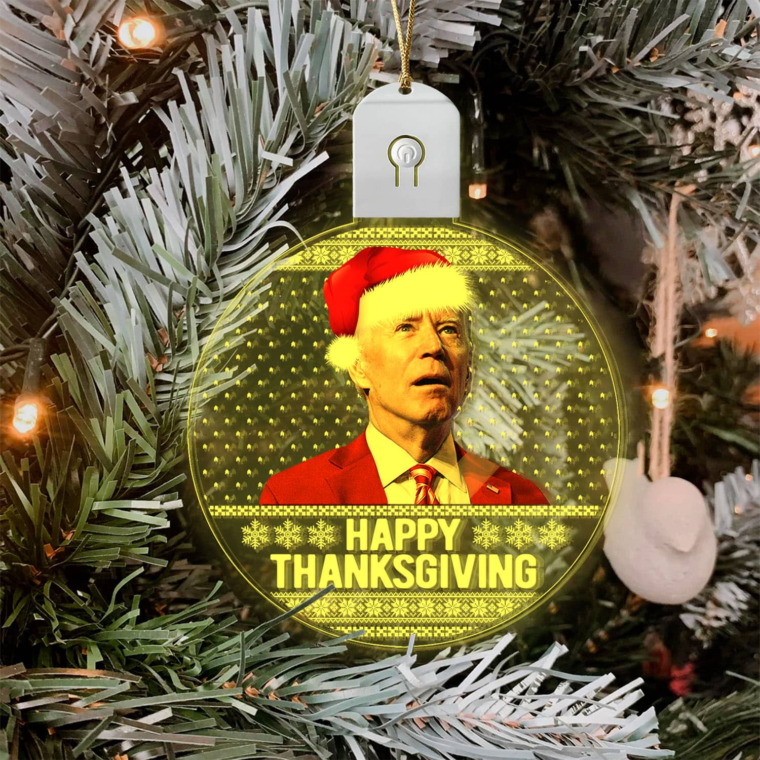 Mockup 1 2VT. Happy Thanksgiving Led Ornament