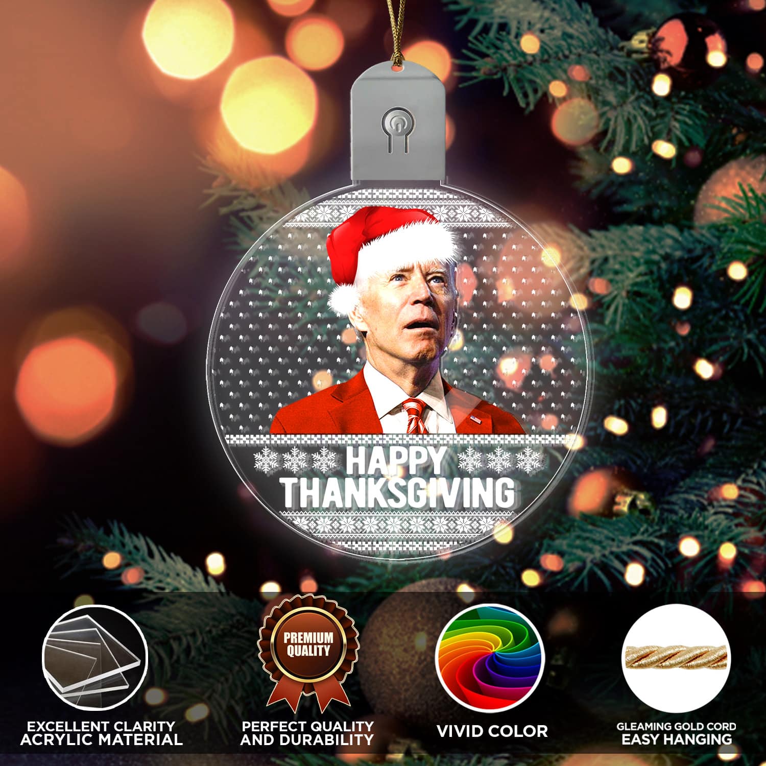 Mockup Icon 2VT. Happy Thanksgiving Led Ornament