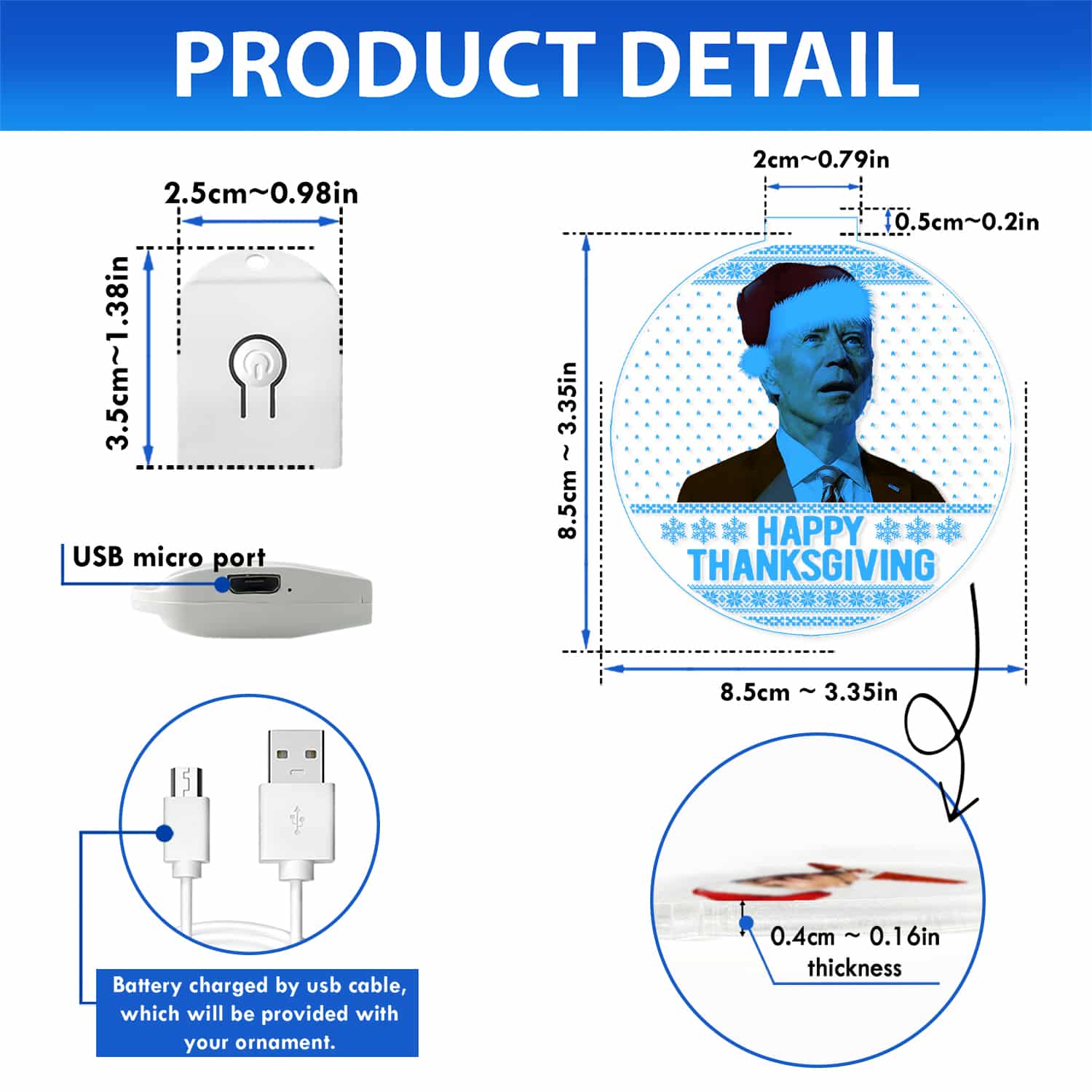 Mockup Product Details 1 2VT. Happy Thanksgiving Led Ornament