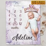 Personalized Princess Crown Baby Monthly Milestone Blanket Newborn Girl Unisex Neutral - Princess Crown Blanket for Newborn