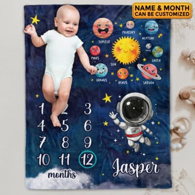 Personalized Universe Galaxy Baby Monthly Milestone Blanket Newborn Boy Girl Unisex Neutral - Universe Blanket for Newborn
