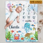 Personalized Fish Baby Monthly Blanket Newborn Boy Girl Unisex Neutral - Fish Blanket for Newborn