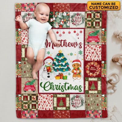 Personalized Christmas Name Baby Blanket - Custom Baby Name Soft Blanket