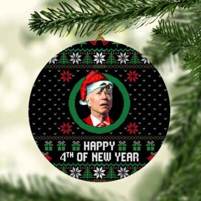 Funny Biden Happy 4th of New Year Christmas Ornament Keepsake - Biden New Year Ornament