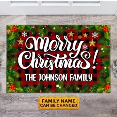 Personalized Merry Christmas Doormat Custom Family Name Indoor Outdoor Funny Xmas Welcome Entrance Door