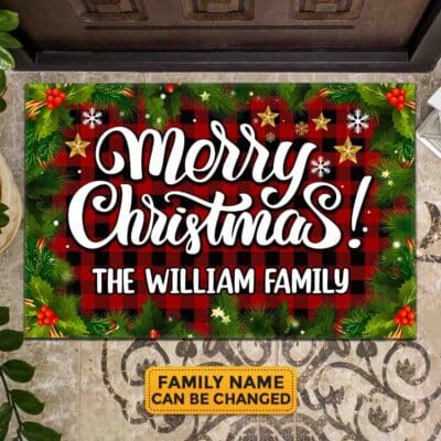 Alternative view of Personalized Merry Christmas Doormat Custom Family Name Indoor Outdoor Funny Xmas Welcome Entrance Door