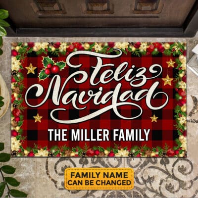 Personalized Christmas Doormat Feliz Navidad Doormat Custom Family Name Indoor Outdoor Funny Xmas Welcome Entrance Door