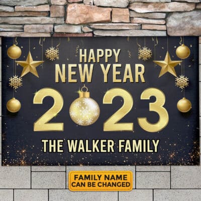 Personalized Happy New Year Doormat Custom Family Name Indoor Outdoor Funny Xmas Welcome Entrance Door
