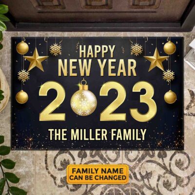 Alternative view of Personalized Happy New Year Doormat Custom Family Name Indoor Outdoor Funny Xmas Welcome Entrance Door