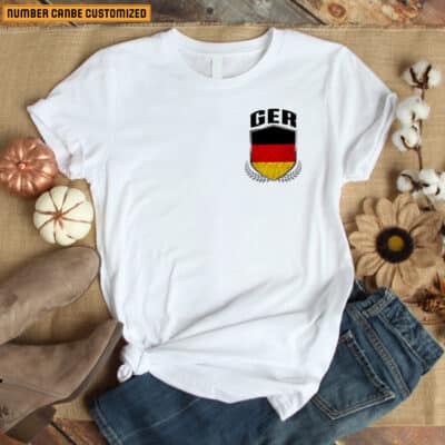 Alternative view of Personalized Number Soccer Jersey Germany Flag German Football Fan Women Men Kid 2 Sided T-Shirt