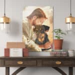 Jesus Christ Canvas Wall Art - God Surrounded By Rottweiler Gift For Dog Lover Poster Canvas Wall Art House Decor
