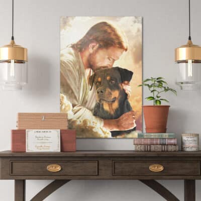 Jesus Christ Canvas Wall Art - God Surrounded By Rottweiler Gift For Dog Lover Poster Canvas Wall Art House Decor