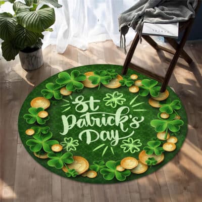 Lucky Shamrocks St Patricks Day Green Shamrock Leaf Irish Mat Home Decor Rug