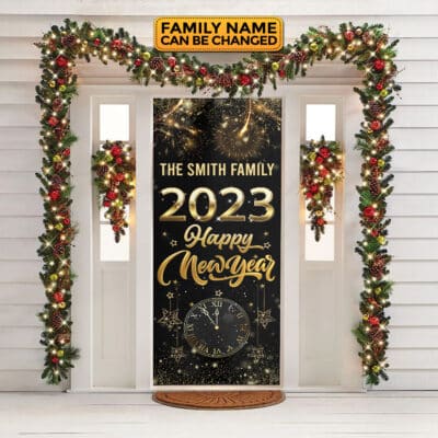 Alternative view of Personalized Family New Year's Eve Party Supplies 2023 - Happy New Year Door Cover New Year's Eve Banner Decorations