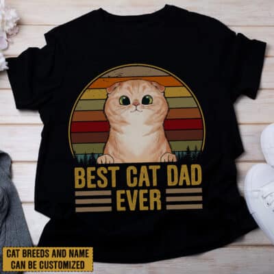Personalized Cat Best Cat Dad Ever Vintage T-Shirt - Custom Funny Cat Dad Shirt