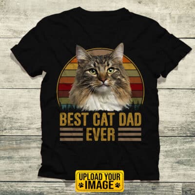 Personalized Draw Portrait Vintage Best Cat Dad Ever T-Shirt - Custom Drawing Cat Daddy Gift Shirt