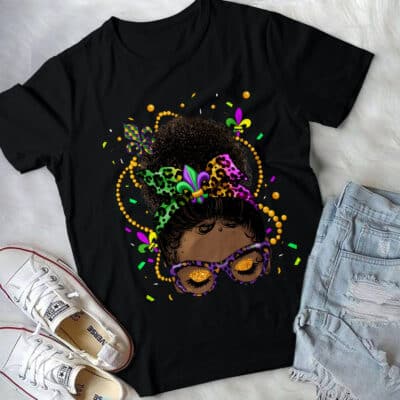 Messy Bun Mardi Gras Girl T-Shirt - Funny Mardi Gras Girl Shirt