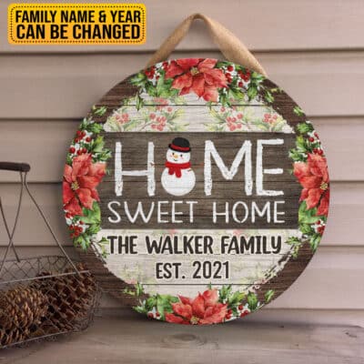Alternative view of Personalized Welcome Sign for Front Door - Home Sweet Home Farmhouse Front Porch Decor Rustic Wooden Wall Sign