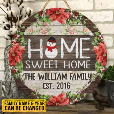 Personalized Welcome Sign for Front Door - Home Sweet Home Farmhouse Front Porch Decor Rustic Wooden Wall Sign