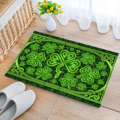 St.Patrick's Day Retro Entrance Door Mat, Lucky Clover Irish Low Profile Tradition Decor Welcome Mat
