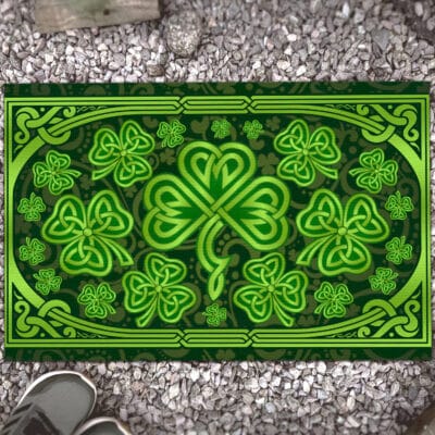 Alternative view of St.Patrick's Day Retro Entrance Door Mat, Lucky Clover Irish Low Profile Tradition Decor Welcome Mat