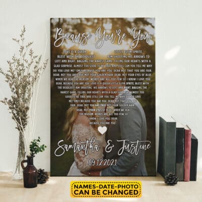 Personalized Photo and Song Lyrics Love Canvas Wall Art - Custom Name Anniversary Wedding Gift Home Decor Wall Art - Poster