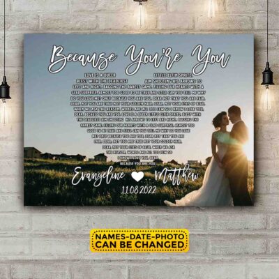 Personalized Photo and Song Lyrics Love Landscape Canvas Wall Art - Custom Name Anniversary Wedding Gifts Home Decor - Poster