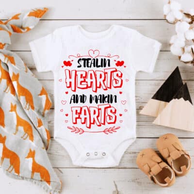 Stealing Hearts And Making Farts Onesie - Funny Toddler Valentines Shirt - Baby Valentines Day Outfit Boy Girl