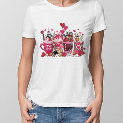 Alternative view of Valentine Coffee Cup Nightmare Christmas T-Shirt, Womens Valentines Day Sweatshirt - Valentines Skellington Sweater