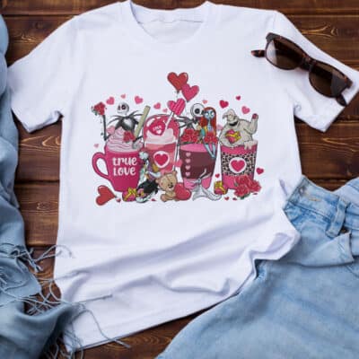 Valentine Coffee Cup Nightmare Christmas T-Shirt, Womens Valentines Day Sweatshirt - Valentines Skellington Sweater