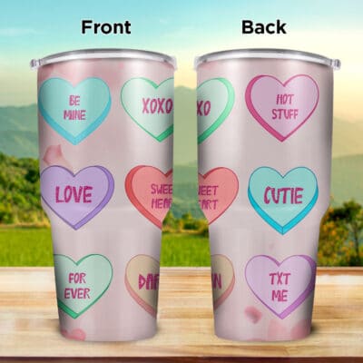 Candy Heart Valentine Insulated Tumbler Cup - Valentines Gifts for Women and Girl - Love Candy Valentine Travel Coffee Mugs Cup