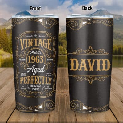 Personalized Age Vintage 70th 60th 50th 40th 30th Birthday Insulated Tumbler Cup Vintage Made In Aged To Perfection Mug