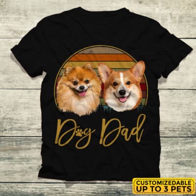 Personalized Portrait Draw Dog Dad Vintage T-Shirt - Custom Funny Dog Dad Drawing Gift