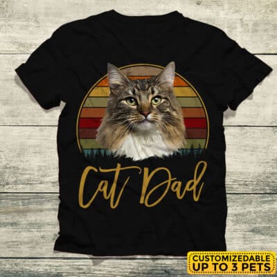 Personalized Portrait Draw Cat Dad Vintage T-Shirt - Custom Funny Dog Dad Drawing Gift