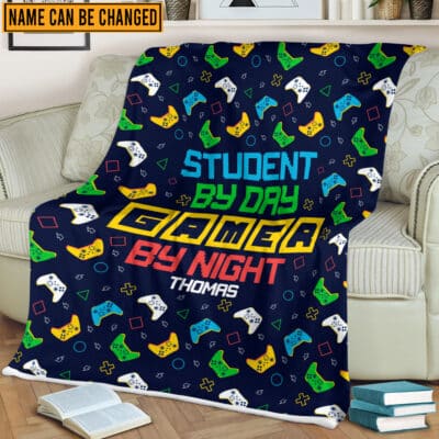 Personalized Name Student By Day Gamer By Night Throw Blanket - Custom Gaming Blanket