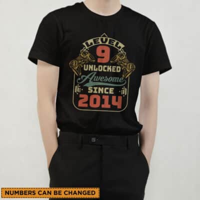 Alternative view of Custom Level Unlocked Awesome Since Vintage T-Shirt - Personalized Unlocked Gamer Game Funny Shirt
