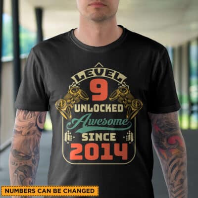 Custom Level Unlocked Awesome Since Vintage T-Shirt - Personalized Unlocked Gamer Game Funny Shirt