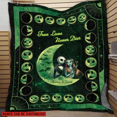 Personalized Name Blanket True Love Never Die Jack Skellington and Sally Throw Blanket - Custom Nightmare Before Christmas Blanket