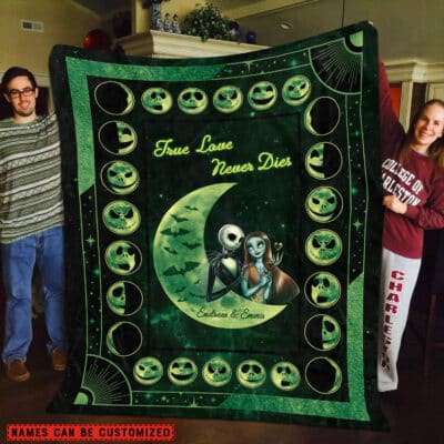 Alternative view of Personalized Name Blanket True Love Never Die Jack Skellington and Sally Throw Blanket - Custom Nightmare Before Christmas Blanket