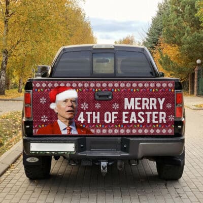 Merry 4th Of Easter Ugly Christmas Truck Tailgate Decal Sticker Wrap - Vinyl Graphic Decal Bumper Sticker