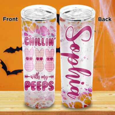 Chillin with My Peeps Happy Easter Insulated Tumbler Cup - Easter Cute Bunny Travel Coffee Mugs Cup