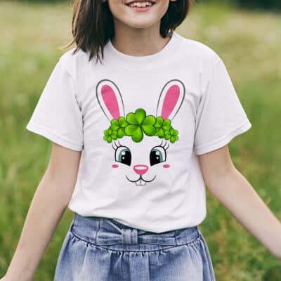 Alternative view of Bunny Face St Patrick's Day Girls T-Shirt - Cute Bunny Face Youth Shirt Kids Tee