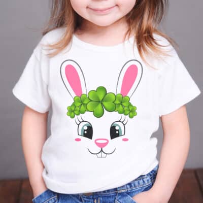 Bunny Face St Patrick's Day Girls T-Shirt - Cute Bunny Face Youth Shirt Kids Tee