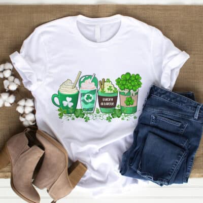 Alternative view of Irish Shamrock Coffee Cup T-Shirt - St Patrick's Day Sweatshirt - Irish Cups Sweater Shirt