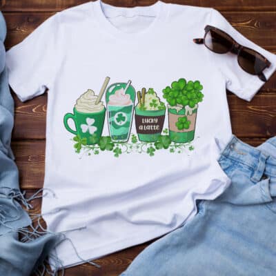 Irish Shamrock Coffee Cup T-Shirt - St Patrick's Day Sweatshirt - Irish Cups Sweater Shirt